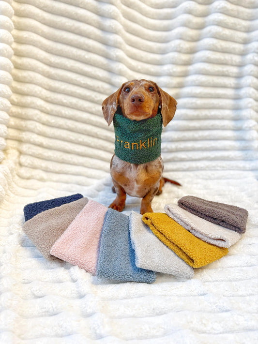 Handmade Teddy Sherpa Fleece Dog Snood – Personalised Option