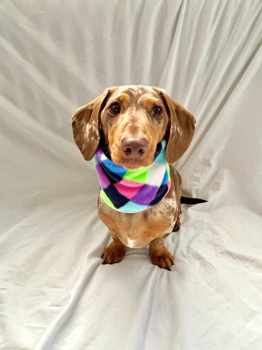 Handmade Diamond Polar Fleece Dog Snood – Personalised Option