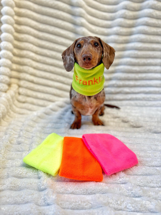 Handmade Neon Polar Fleece Dog Snood – Personalised Option