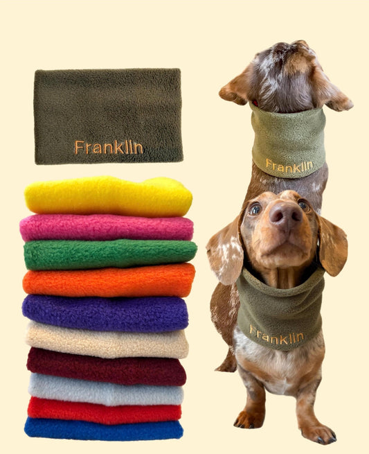 Handmade Single Colour Polar Fleece Dog Snood – Personalised Option