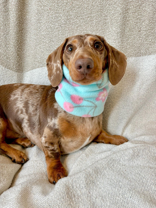 Handmade Cherries and Lillies Polar Fleece Dog Snood – Personalised Option